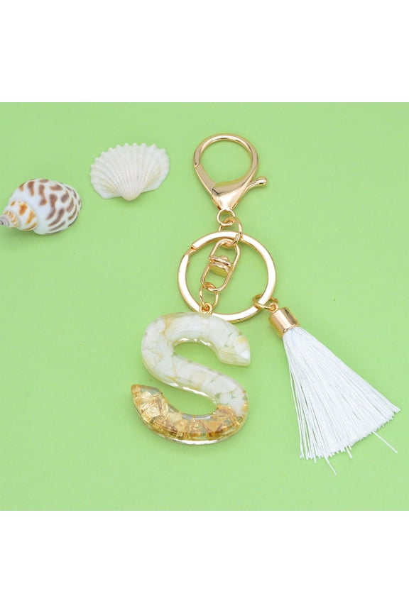 Key Chain with Tassel Crystal Pendant, QQZ Custom Letter Personalized Keychain for Bag, White Fashionable Drop Pendant Key Ring for Keys Gift