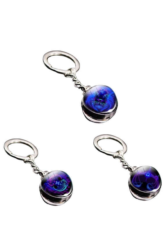 Key Chains for Car Keys | Double Sided 3 Inch Glass Dome Libra Zodiac Charm | Astrology Gift for Women Men | Stainless Steel Metal Keychain for Backpack Purse