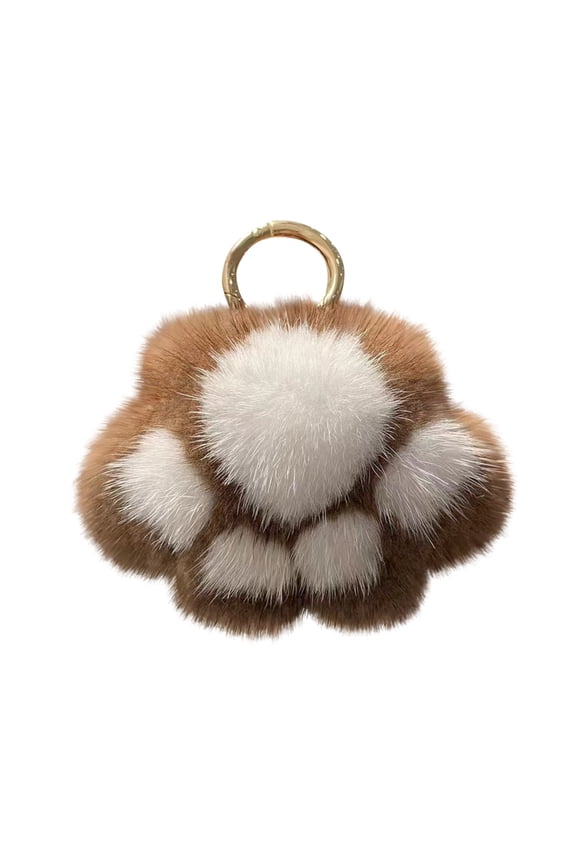 Key Chains for Car Keys, Cat Paw Squeeze, Faux Rabbit, 3X3 In, Fluffy Plush Charm, Key Fob Keychain, Tan Off-White, 1 Pc