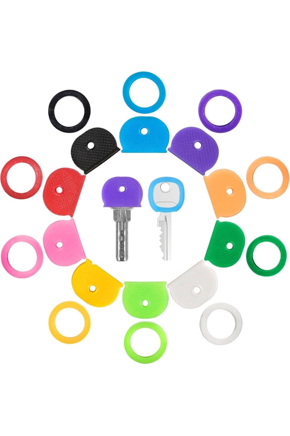 Key Color Caps Covers Tags, Soft Rubber Key Identifiers, Plastic Key Toppers for Standard Flat Organization House Key, Multiple Colors and Styles