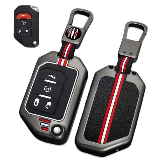 Key Cover Case, Zinc Alloy Metal Key Fob Case Protector Shell Compatible with Jeep Wrangler JL JLU Rubicon Gladiator JT Sahara JLU 2018-2021(4 Buttons