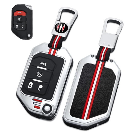 Key Cover Case, Zinc Alloy Metal Key Fob Case Protector Shell Compatible with Jeep Wrangler JL JLU Rubicon Gladiator JT Sahara JLU 2018-2021 4 Buttons