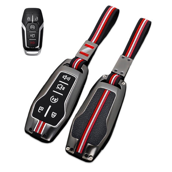 Key Cover Case, Zinc Alloy Metal Key Fob Case Protector Shell Compatible with Ford F150 Mustang Explorer Edge Fusion Lincoln MKZ MKC MKX(Keychain