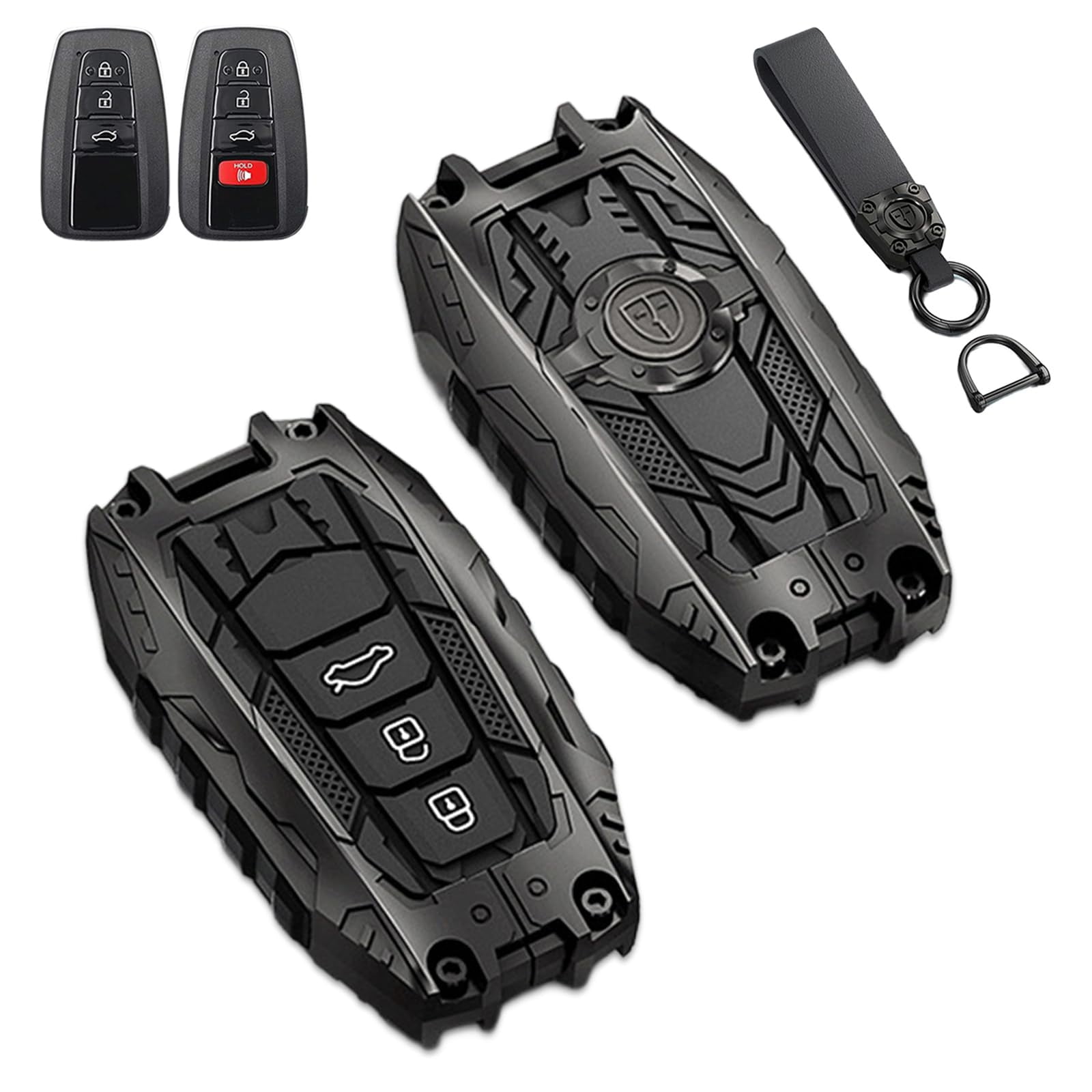 Key Cover Case, Zinc Alloy Metal Smart Remote Key Fob Case Protector Holder Shell Compatible with Toyota 2018-2022 Camry RAV4 Highlander Avalon C-HR Prius Corolla GT86
