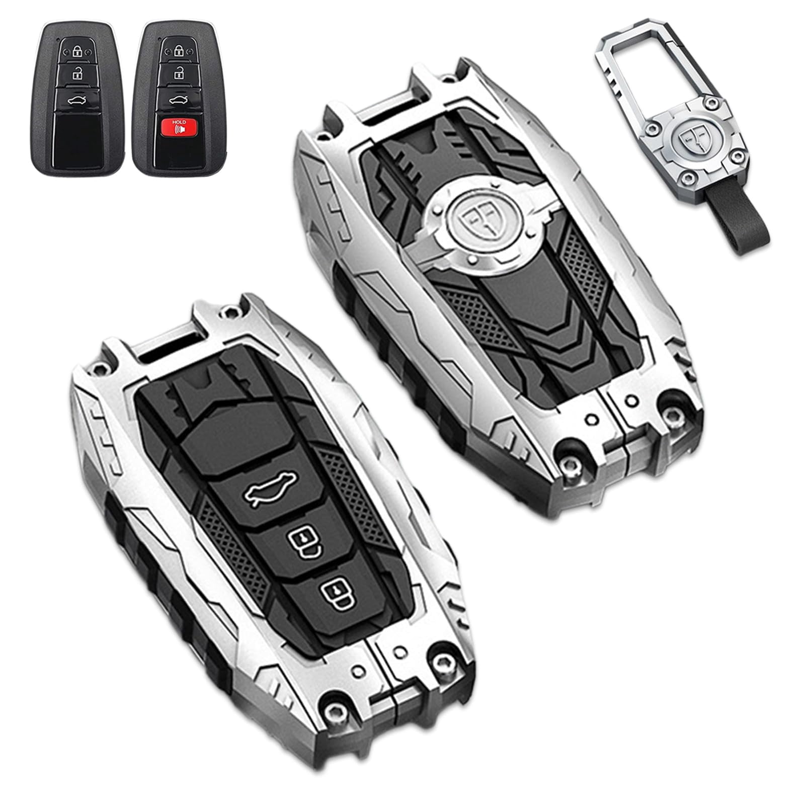 Key Cover Case, Zinc Alloy Metal Smart Remote Key Fob Case Protector Holder Shell Compatible with Toyota 2018-2022 Camry RAV4 Highlander Avalon C-HR Prius Corolla GT86