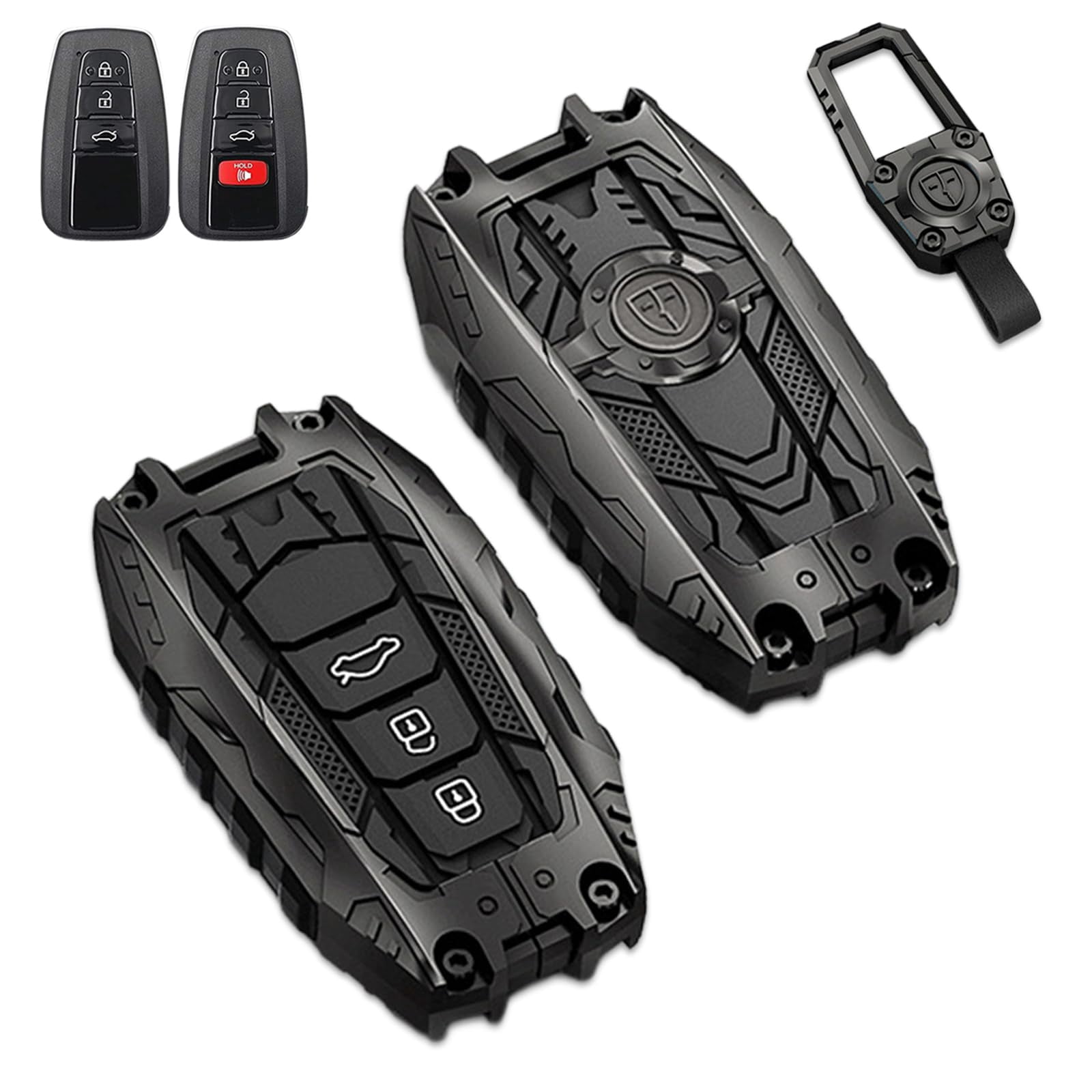 Key Cover Case, Zinc Alloy Metal Smart Remote Key Fob Case Protector Holder Shell Compatible with Toyota 2018-2022 Camry RAV4 Highlander Avalon C-HR Prius Corolla GT86