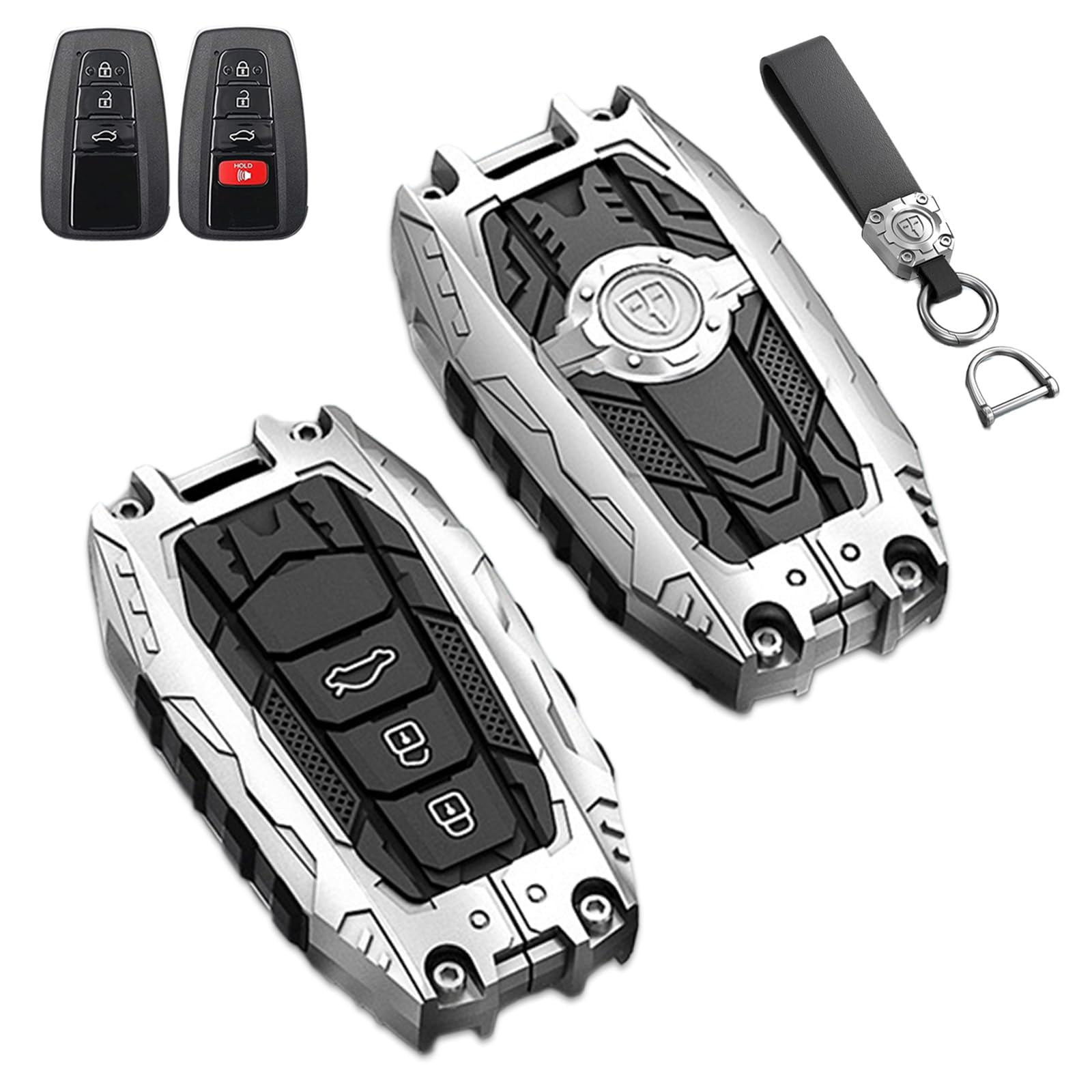 Key Cover Case, Zinc Alloy Metal Smart Remote Key Fob Case Protector Holder Shell Compatible with Toyota 2018-2022 Camry RAV4 Highlander Avalon C-HR Prius Corolla GT86