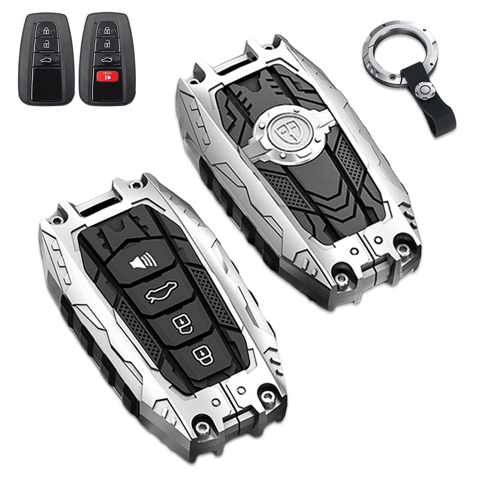 Key Cover Case, Zinc Alloy Metal Smart Remote Key Fob Case Protector Holder Shell Compatible with Toyota Highlander Prius Corolla Camry RAV4 Avalon C-HR GT86 2018-2024
