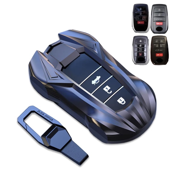 Key Cover Case, Zinc Alloy Smart Key Fob Case Holder Shell with Keychain Compatible for Toyota 2019-2022 Land Cruiser, Venza, RAV4 Prime, Hilux, Fortuner, Tundra, Corolla