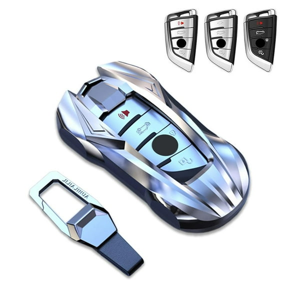 Key Cover Case, Zinc Alloy Smart Key Fob Case Holder Shell with Keychain Compatible for BMW 1 2 5 6 7 M Series X1 X2 X3 X4 X5 X6 F15 F16 F48