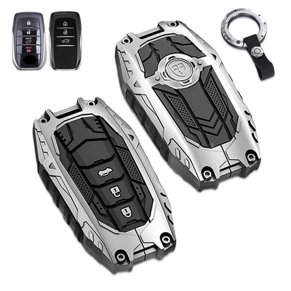 Key Cover Case, Zinc Alloy Smart Key Fob Case Protector Shell Compatible with Toyota Venza RAV4 Prime Sienna Tundra Corolla Cross Land Cruiser Fortuner Mirai 2021-2024