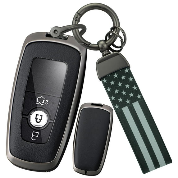 Key Cover Fit for Ford F150 F250 F350 F450 F550 Car Accessories,Smart Remote Key Holder Leather Key Fob Shell Fit for Explorer Fusion Escape Edge Expedition Mustang,Brown with A-Keychain