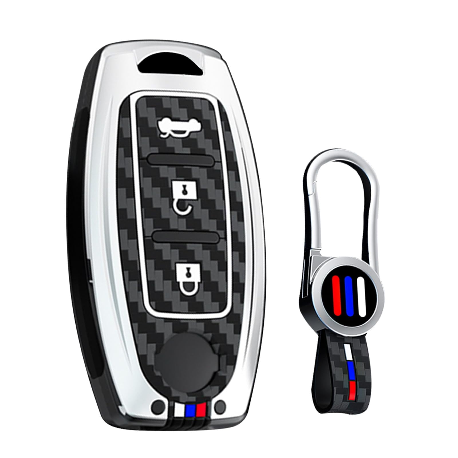 Key Cover with Keychain Fit for Nissan 3-Button Key Fob for Altima Rogue Versa Kicks Maxima Murano Titan Pathfinder Sentra Frontier Juke Armada,Carbon Pattern Holder Key Bag