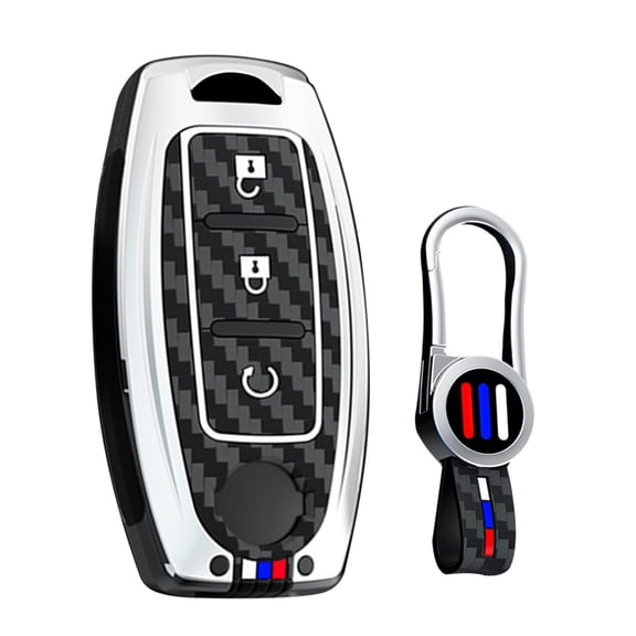 Key Cover with Keychain Fit for Nissan 3-Button Key Fob for Altima Rogue Versa Kicks Maxima Murano Titan Pathfinder Sentra Frontier Juke Armada,Carbon Pattern Holder Key Bag