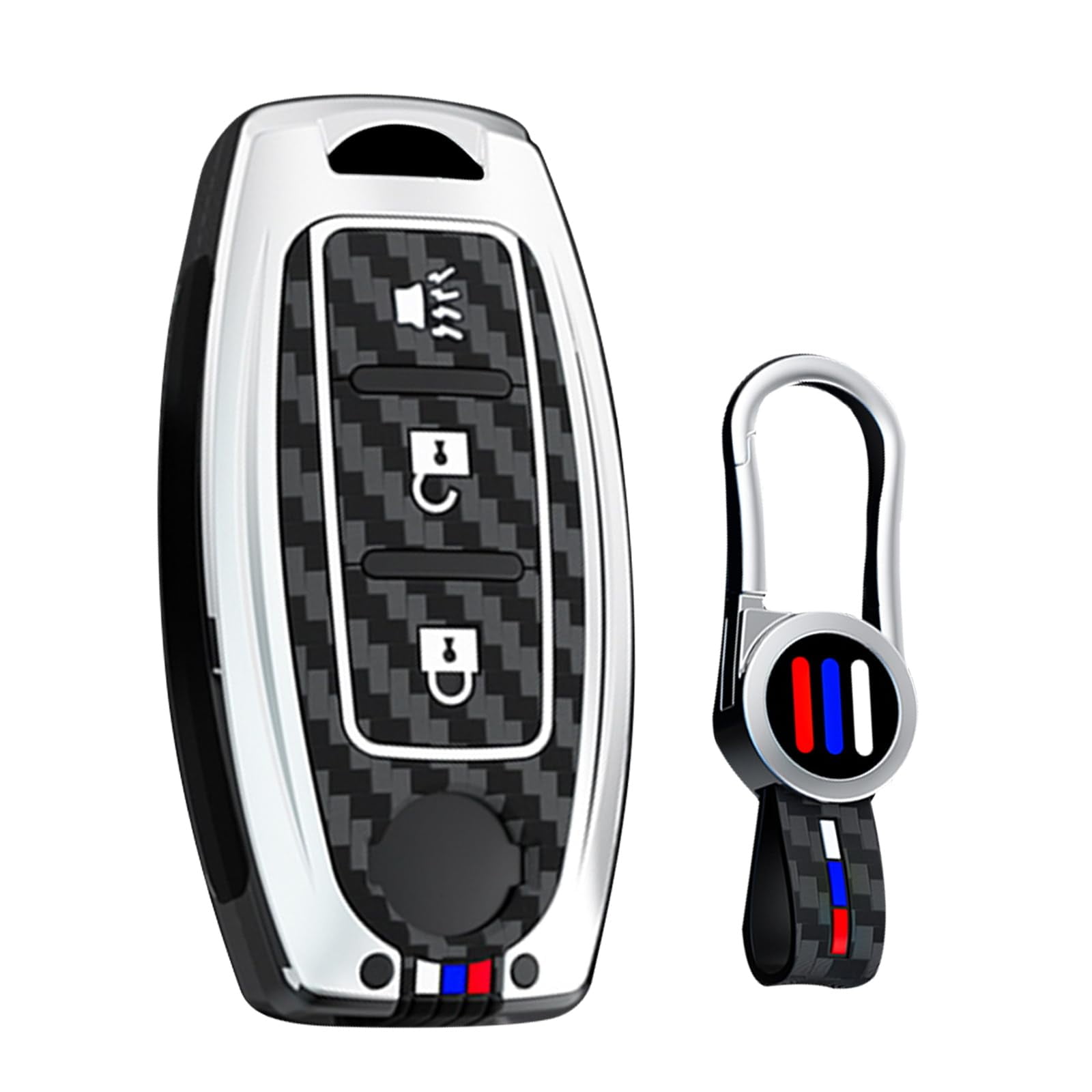 Key Cover with Keychain Fit for Nissan 3-Button Key Fob for Altima Rogue Versa Kicks Maxima Murano Titan Pathfinder Sentra Frontier Juke Armada,Carbon Pattern Holder Key Bag
