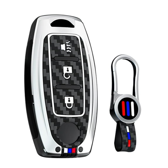 Key Cover with Keychain Fit for Nissan 3-Button Key Fob for Altima Rogue Versa Kicks Maxima Murano Titan Pathfinder Sentra Frontier Juke Armada,Carbon Pattern Holder Key Bag