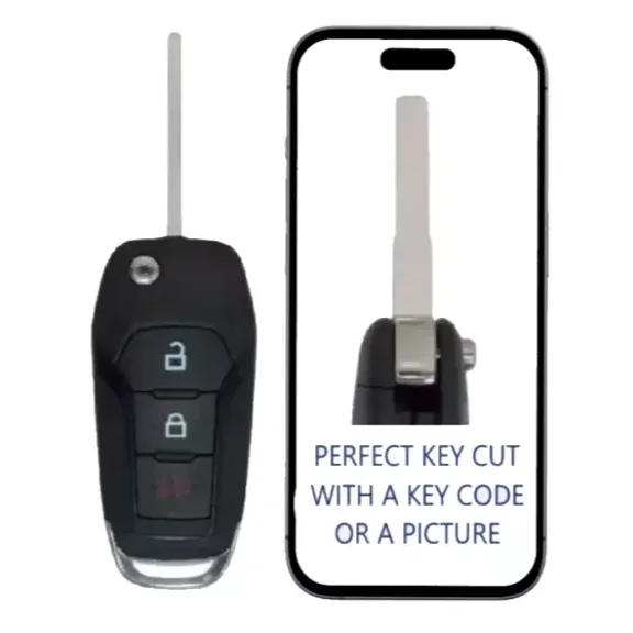 Key Cut + 3b Remote Flip Key for Ford 2015- 2024 N5f-A08taa Pn: 164-R8130