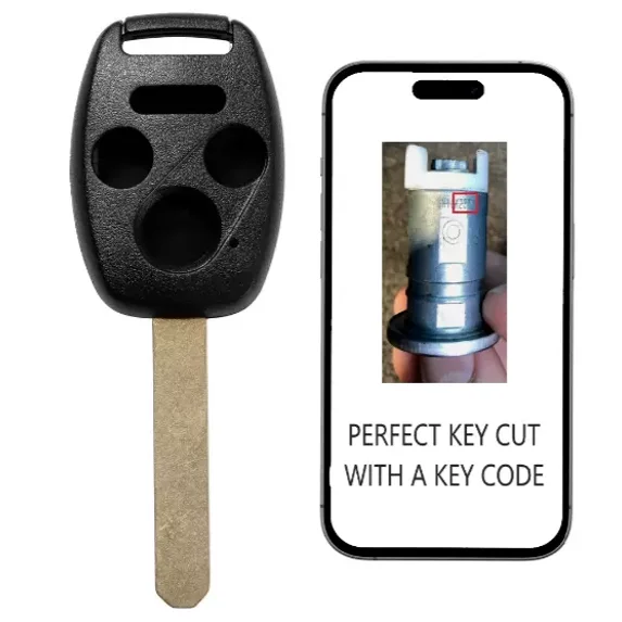 Key Cut Service + 4 Button Remote Key Shell Case for Honda 2003 - 2014 Models