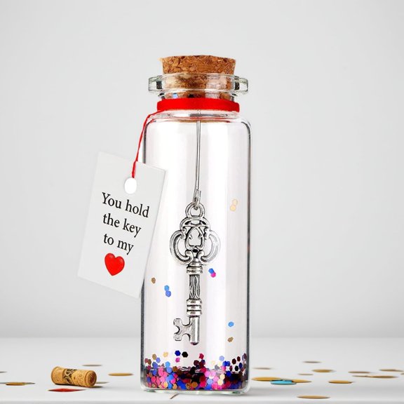 Key Decorative Message Bottle - A Romantic Valentine Card Bottle Gift for Her, Him, Wife or Husband for Anniversary & Birthday