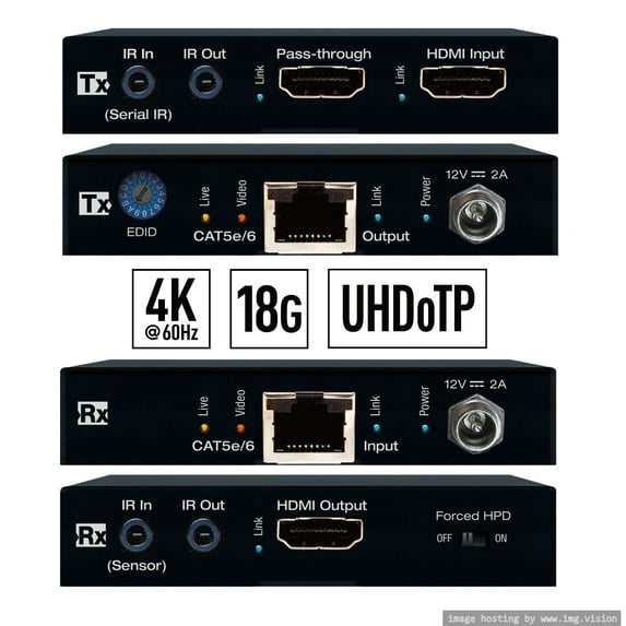 Key Digital 4K UHDoTP with HDR HDMI Extender(Transmitter/Receiver) Kit. Extends 4K 18G to 35m (115ft), 1080p to 50m (164ft). 4K to 1080p Down Convert