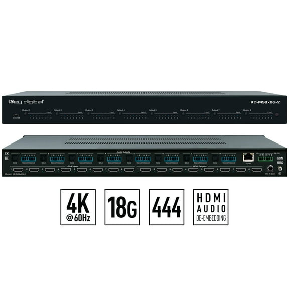 Key Digital 8 Input 8 Output HDMI Matrix Switch with Independent Audio Routing KD-MS8x8G-2