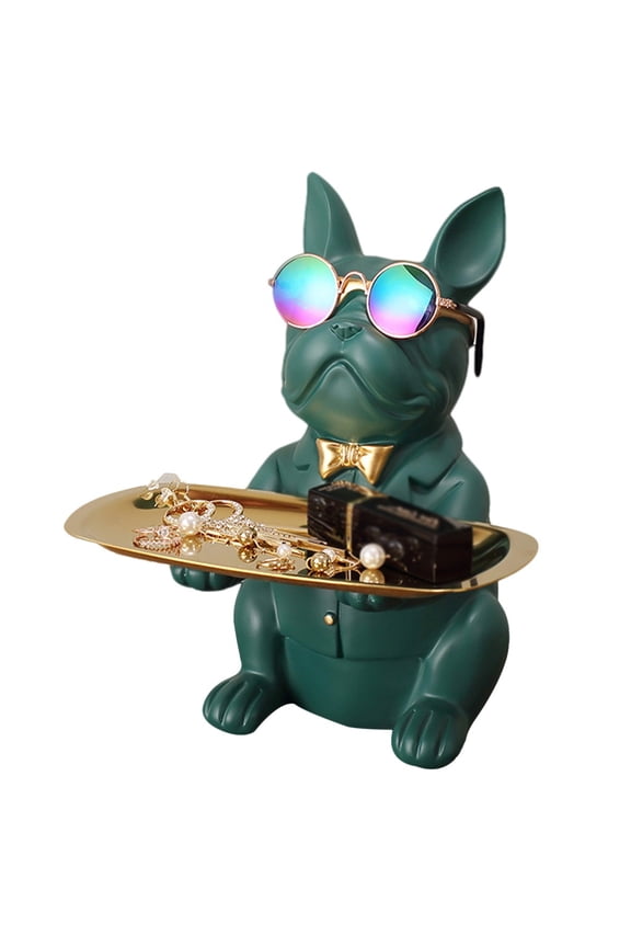 Key Dish Glasses Dog Sculpture Statue Perfume Tray, Resin Jewelry Organizer Tray Multifunctional Decorative Trays for Coffee Table, Key Phone Coin Change Watches Gold Tray