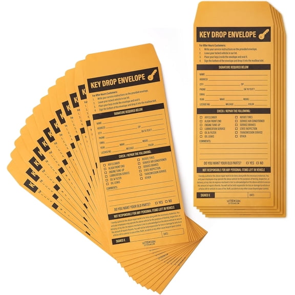 Key Drop Envelopes 500 ct | Auto Repair Night Drop Key Envelopes | Automotive Shop Supplies for Car Service Mechanic