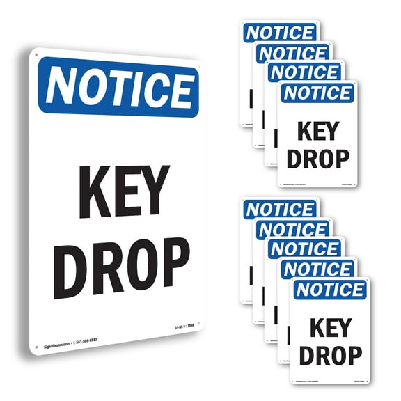 Key Drop OSHA Notice Aluminum Sign 10 Inch x 7 Inch - 10 Pack