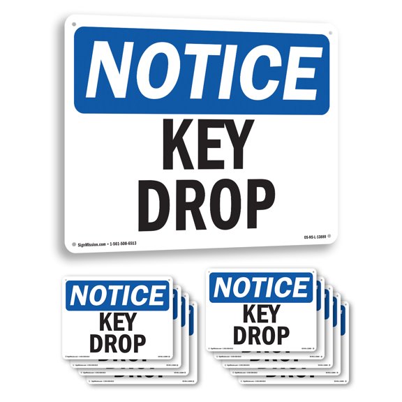 Key Drop OSHA Notice Rigid Plastic Sign 10 Inch x 7 Inch - 10 Pack