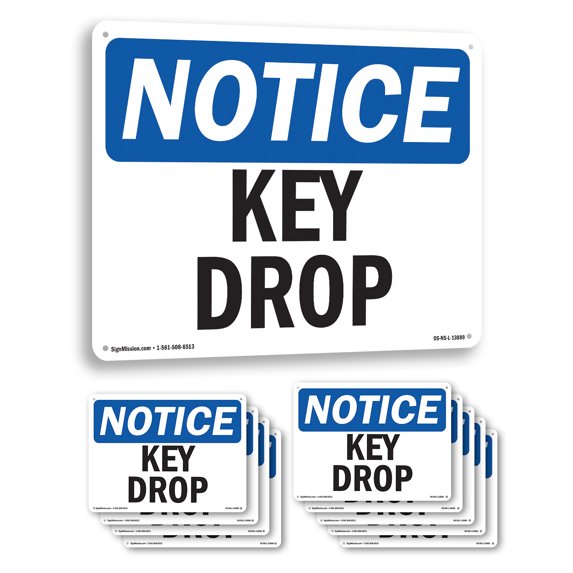 Key Drop OSHA Notice Rigid Plastic Sign 18 Inch x 12 Inch - 10 Pack