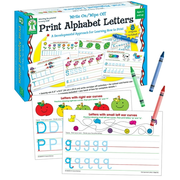 Key Education Print Alphabet Letters Early Learning Manipulative (13 cards, 8 crayons) Grade PK-1