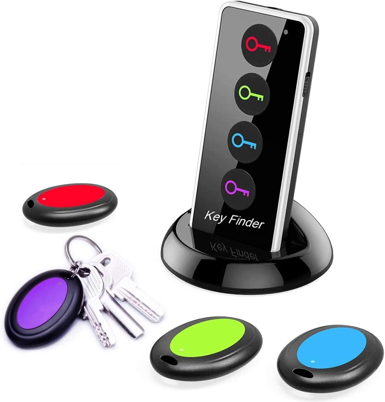 Key Finder, 80dB+ RF Item Locator Tags with 131ft. Working Range, Wireless Remote Finder Key Finder Locator for Finding Wallet Key Phone Glasses Pet Tracker, 1 RF Transmitter \u0026 4 Receivers