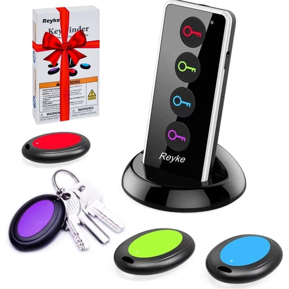 Key Finder, 80dB+ RF Item Locator Tags with 131ft. Working Range, Wireless Remote Tracker for Wallet, Phone, Glasses, Pet, 1 RF Transmitter & 4 Receivers