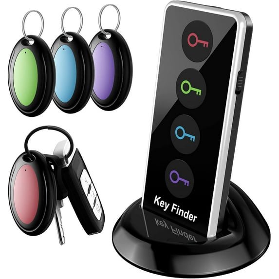 Key Finder Locator, 80dB Wireless Remote Item Tracker, RF Finder for Key, Pet, Luggage, Wallet, Phone, 131ft / 40M Working Range, 1 RF Transmitter & 4 Receivers & Flashlight
