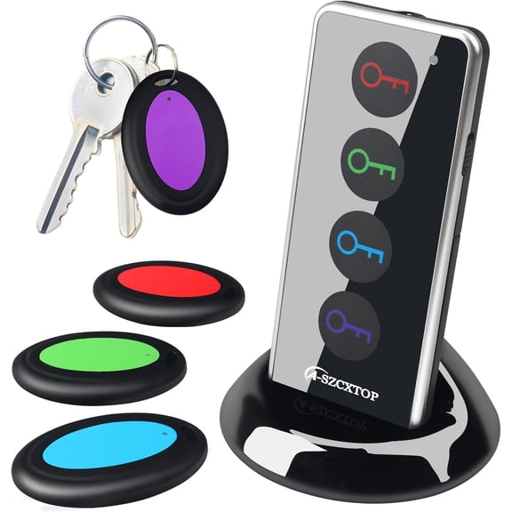 Key Finder Locator, 80dB Wireless Remote Item Tracker, RF Finder for Key, Pet, Luggage, Wallet, Phone, 131ft / 40M Working Range, 1 RF Transmitter & 4 Receivers & Flashlight