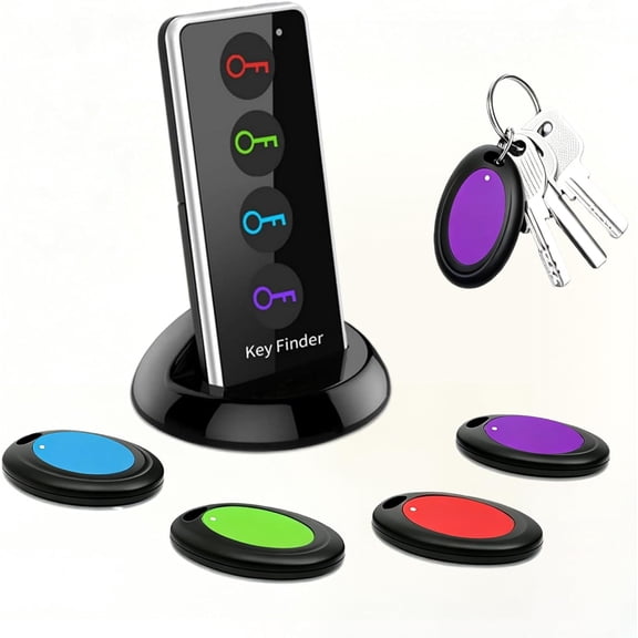 Key Finder Wireless RF Locator with 80dB+ Loud Beep & LED Light, 131ft Range, No App Needed, 1 RF Transmitter & 4 Receivers, Item Tracker for Keys, TV Remote, Wallet, Pet, and Glasses