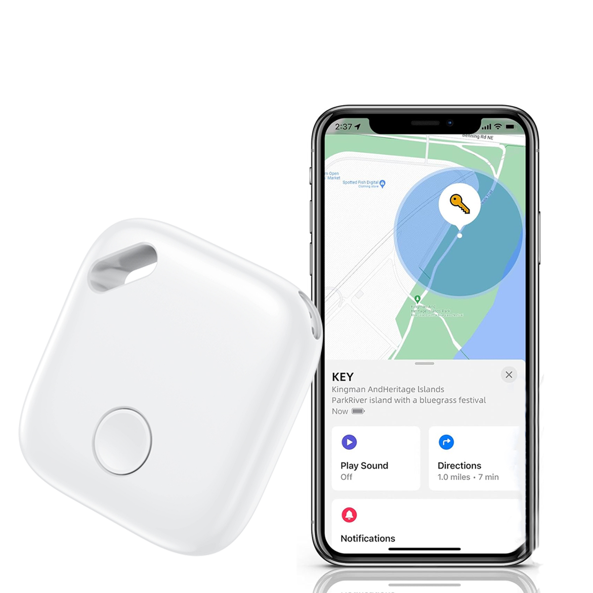 Key Finder, Works with Apple Find My (iOS Only), Replaceable Battery, Privacy Protection, GPS Tracker for Kids, Luggage, Bags - white