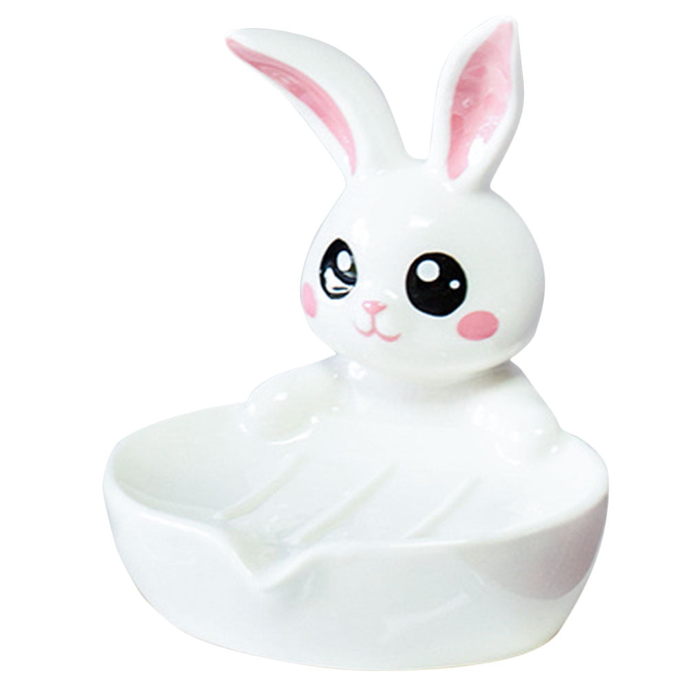 Key Fob Bathroom Washing Soap Rack Decor Ceramic Dish Lovely Rabbit