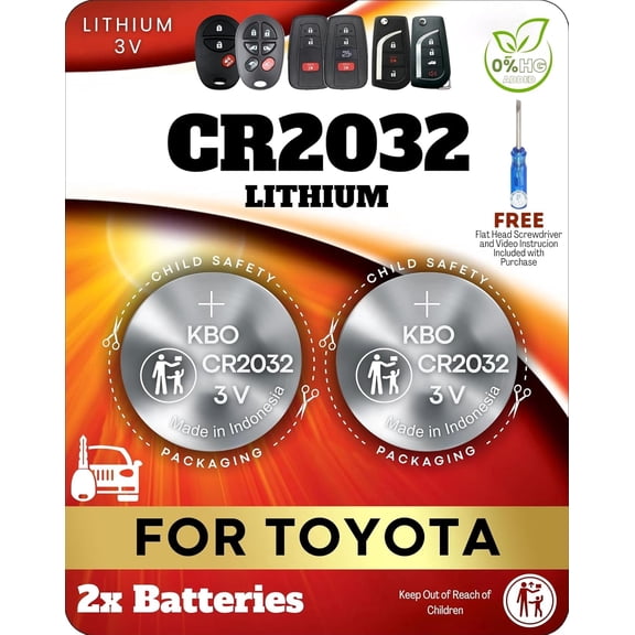 Key Fob Battery CR2032 for Toyota (2 Pack) - Replacement for Toyota C-HR, 4Runner, RAV4, Prius Prime, Highlander, Corolla, Camry, Avalon Remote Key Battery (HYQ14FBE, HYQ14FBC) - Check Fitment Guide