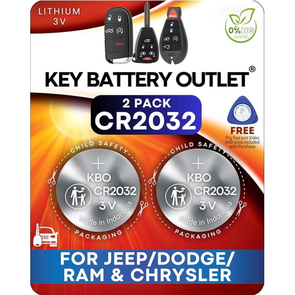 Key Fob Battery Replacement for Jeep, Dodge, and Chrysler Vehicles - CR2032 2-Pack - Compatible with Compass, Patriot, Grand Cherokee, PT Cruiser, Caliber, Durango Models and More - OEM Quality