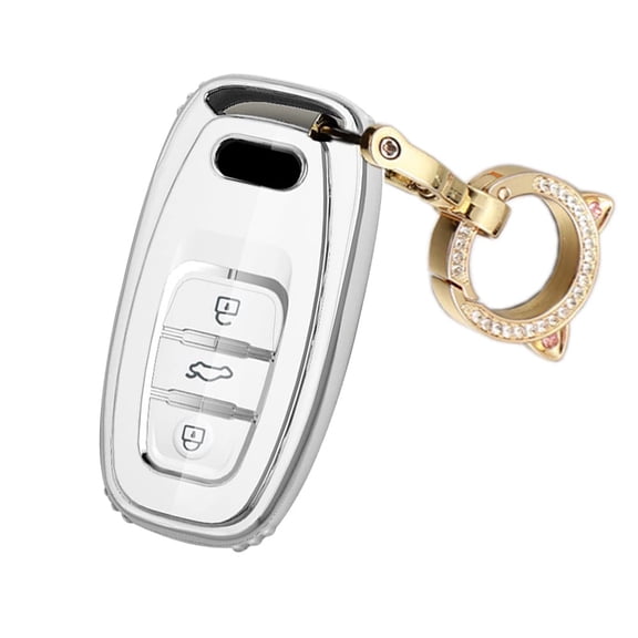 Key Fob Case Compatible with Audi Q5 SQ5 Q3 Q7 Q8 A3 A4 A5 A6 A7 Keyless Remote Fob,Glossy Key Shell with Silver Edge