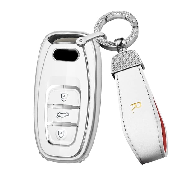 Key Fob Case Compatible with Audi Q5 SQ5 Q3 Q7 Q8 A3 A4 A5 A6 A7 Keyless Remote Fob,Glossy Key Shell with Silver Edge