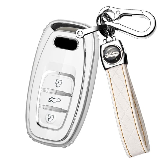 Key Fob Case Compatible with Audi Q5 SQ5 Q3 Q7 Q8 A3 A4 A5 A6 A7 Keyless Remote Fob,Glossy Key Shell with Silver Edge