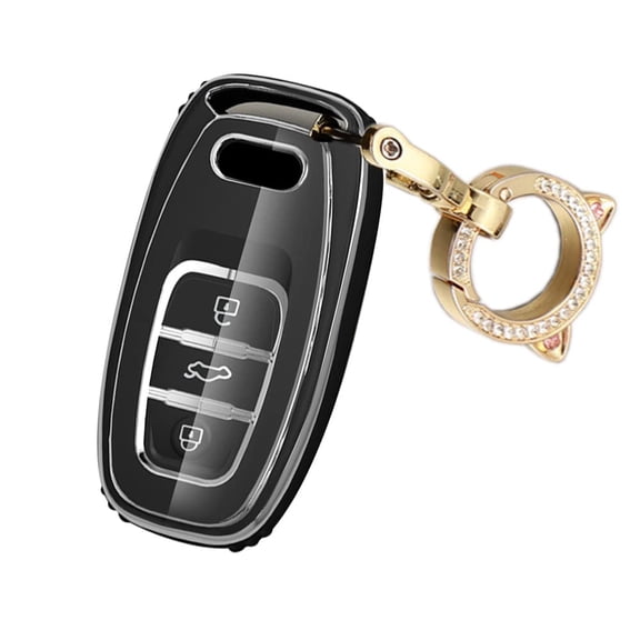 Key Fob Case Compatible with Audi Q5 SQ5 Q3 Q7 Q8 A3 A4 A5 A6 A7 Keyless Remote Fob,Glossy Key Shell with Silver Edge
