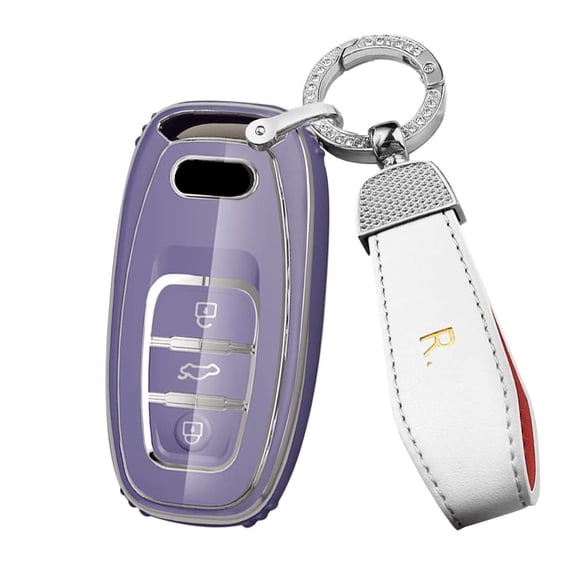 Key Fob Case Compatible with Audi Q5 SQ5 Q3 Q7 Q8 A3 A4 A5 A6 A7 Keyless Remote Fob,Glossy Key Shell with Silver Edge
