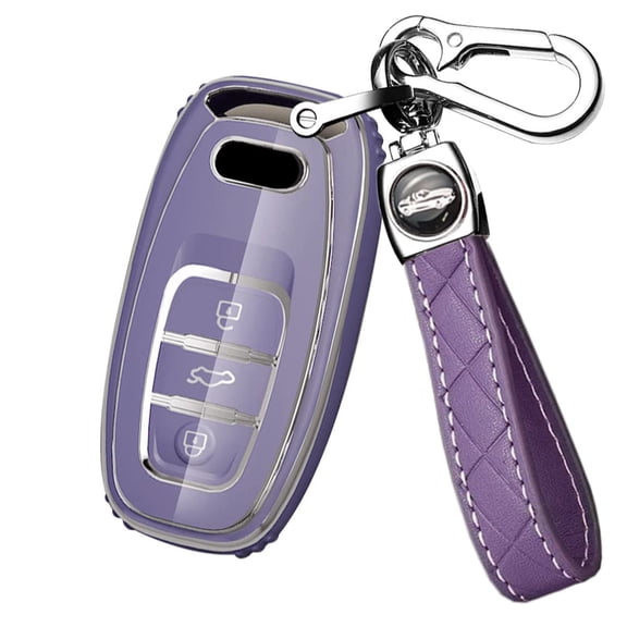 Key Fob Case Compatible with Audi Q5 SQ5 Q3 Q7 Q8 A3 A4 A5 A6 A7 Keyless Remote Fob,Glossy Key Shell with Silver Edge