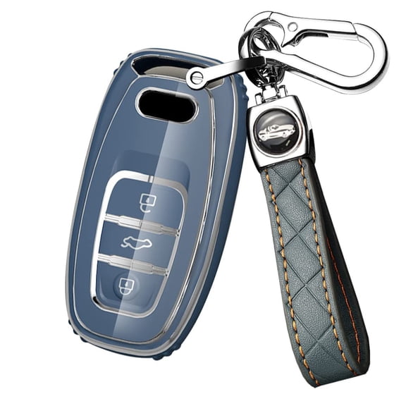 Key Fob Case Compatible with Audi Q5 SQ5 Q3 Q7 Q8 A3 A4 A5 A6 A7 Keyless Remote Fob,Glossy Key Shell with Silver Edge