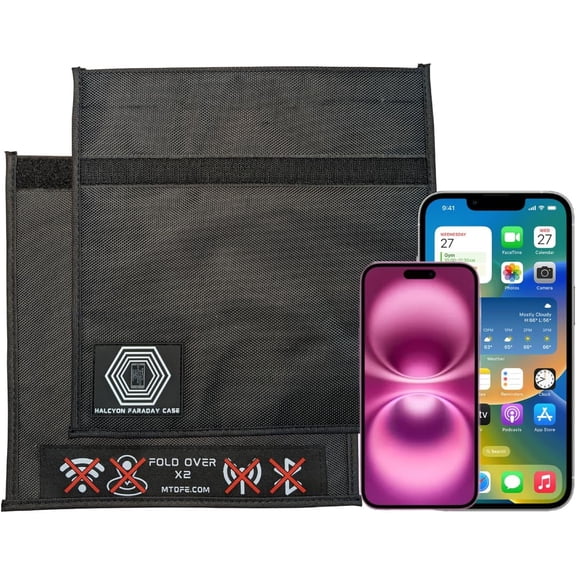 Halcyon Non-Window Faraday Bag for Phones Signal Blocking Faraday Cage Prevents Hacking Tracking Spying Device Shielding for Law Enforcement Military Digital Forensics EMP CME Protection Black