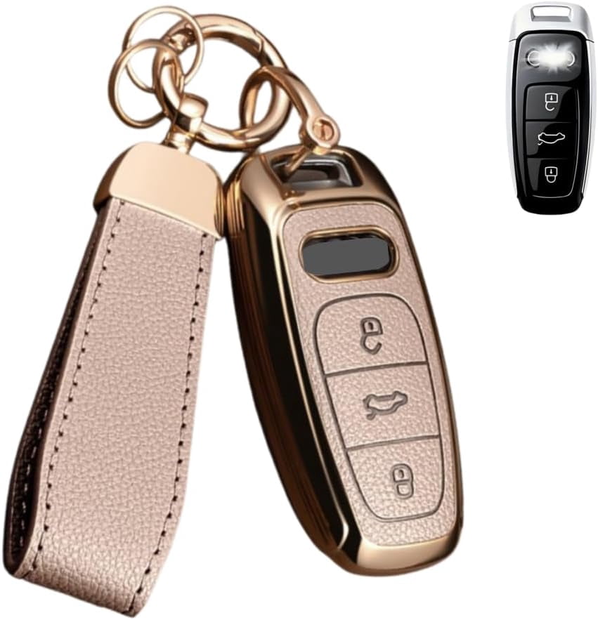 Rs7 Shell Key Fob Cover for Audi with Key Chain, Upper Leather Soft TPU Key Cover ...