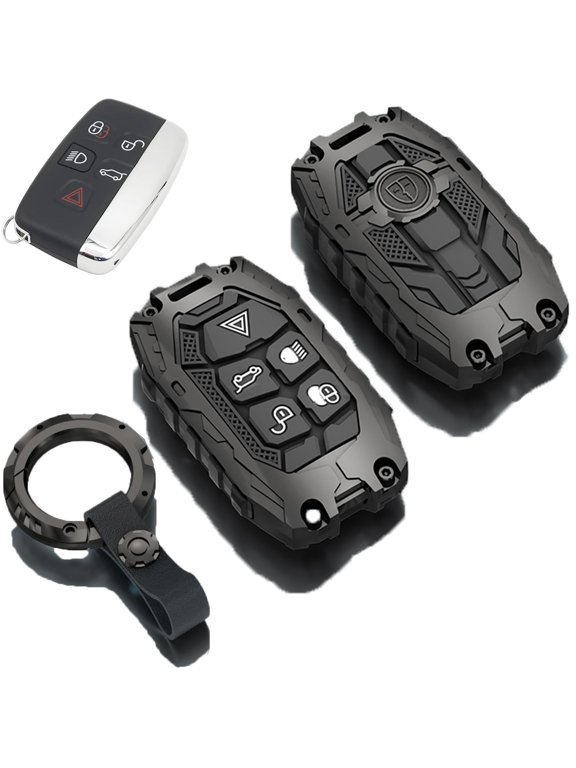 Key Fob Cover Case with Keychain - Heavy Metal Material, Compatible with Range Rover (Evoque, Velar, Sport, Discovery, Freelander2, LR4, Range Rover Sport) & Jaguar (XF, XJ, XE, F-PACE, F-TYPE)